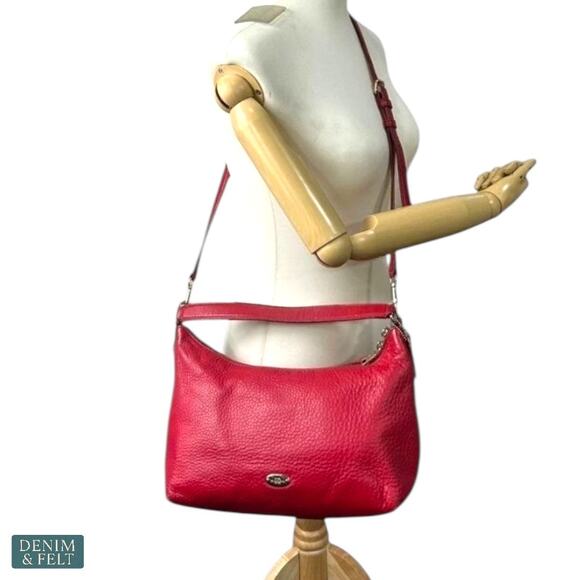 Coach Red Pebbled Leather Hobo Shoulder Bag w/ Crossbody Strap Gold Hardware - Picture 7 of 16